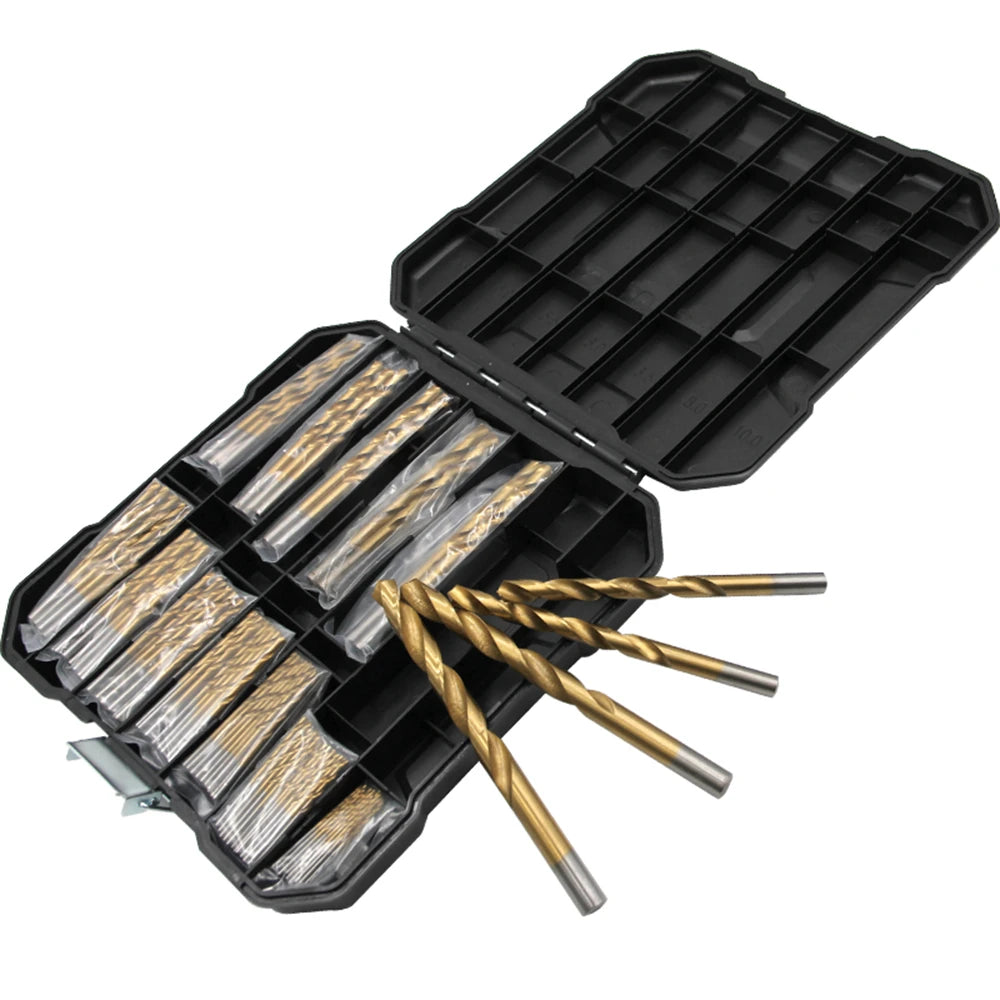 99Pcs HSS 4241 Twist Drill Bit Set Anti-rust Wear Protection Round Shank Titanium Drill Bits