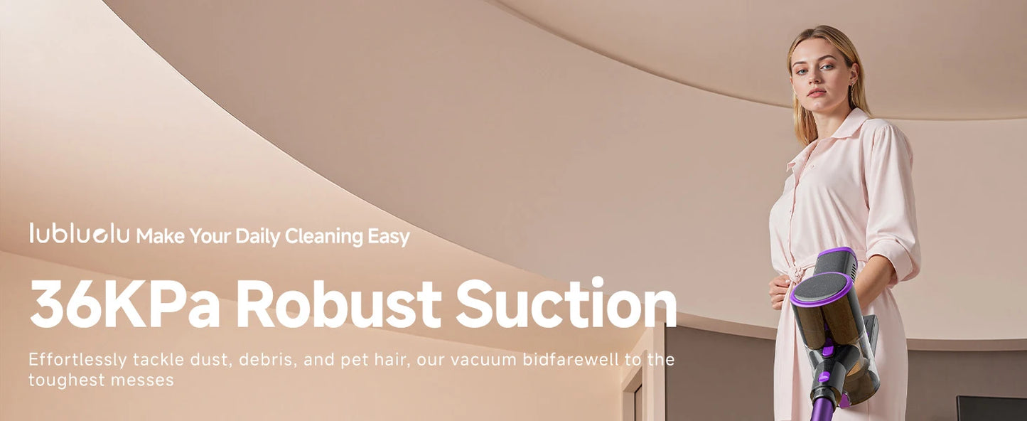 Lubluelu P4 Cordless Vacuum Cleaner 36Kpa Suction, 40Mins Runtime, Self-Standing for Hard Floor Carpet