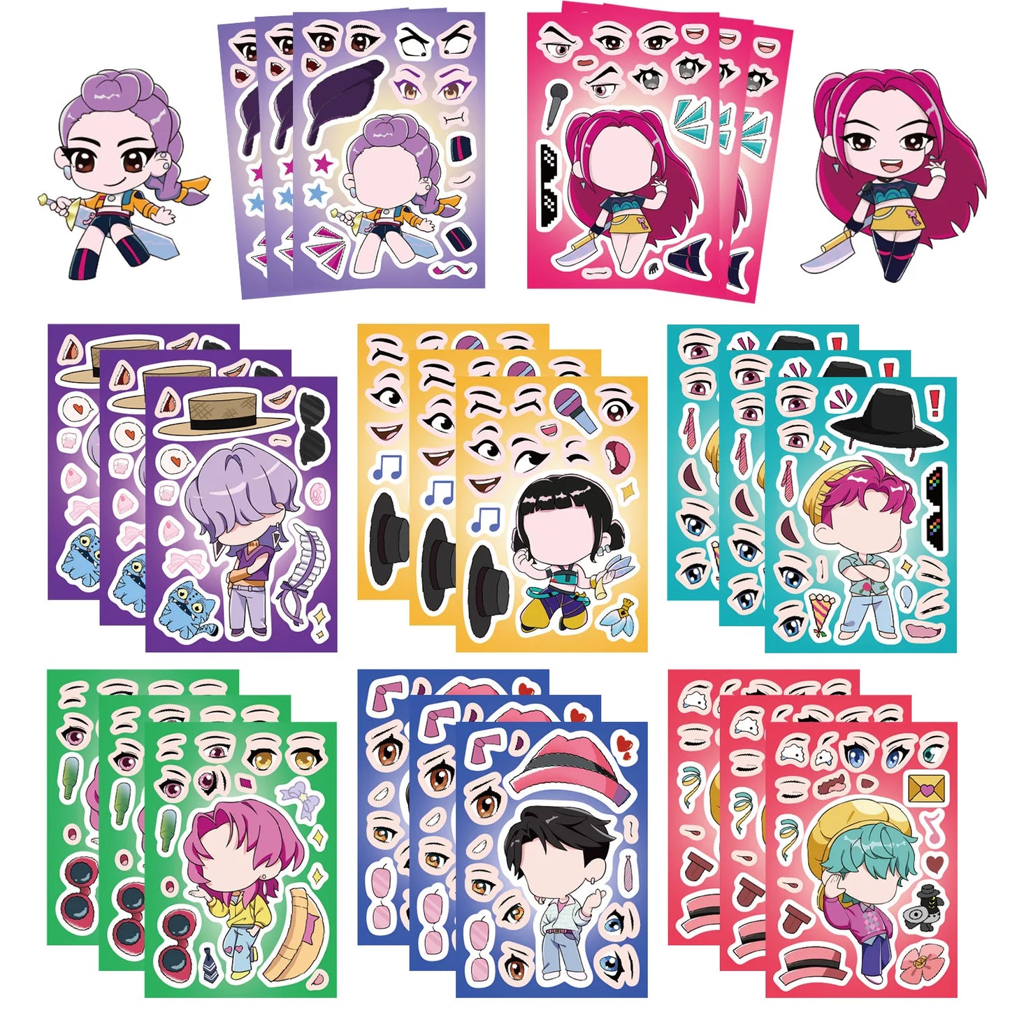 8/16Pcs Cute KPop Demon Hunters Puzzle Stickers Make a Face Cartoon For DIY Phone Laptop Luggage Graffiti Decals