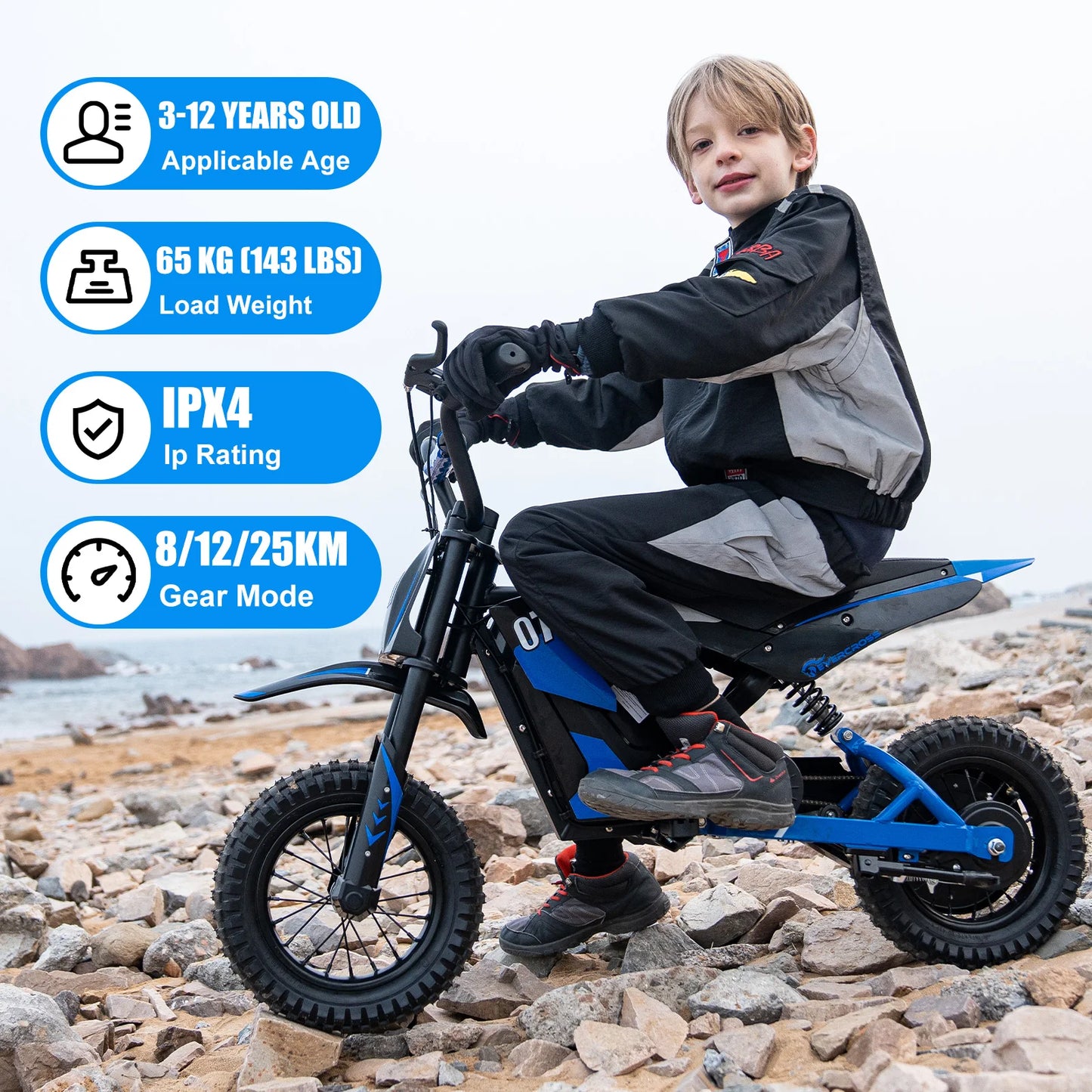 EVERCROSS PLUS Electric Moto for Kids EV12M - 300W Motor, Max Speed 25 km/h, 15 km Range, 12 Inch Tires, Dirt Bike for Ages 3-12