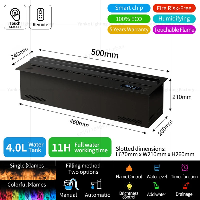 3D Water Electric Fireplace Mist Embedded Remote Control APP Interior Decoration