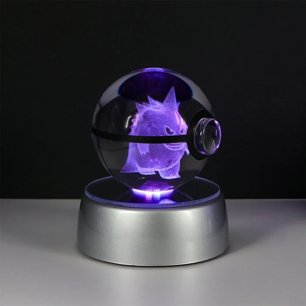 Pokemon 3D Crystal Ball Pikachu Gengar Eevee Mewtwo Anime Led Night Light