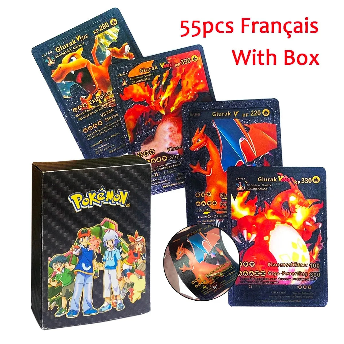 10-55Pcs Pokemon Gold Foil Cards Golden Letters English Spanish French German Game Card Metalicas Charizard Vmax Gx Series