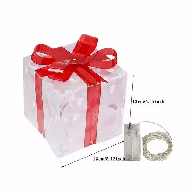Christmas Glowing Gifts Box Decoration Ornament With Bow Lighting Box Outdoor Light Lighting Xmas New Year
