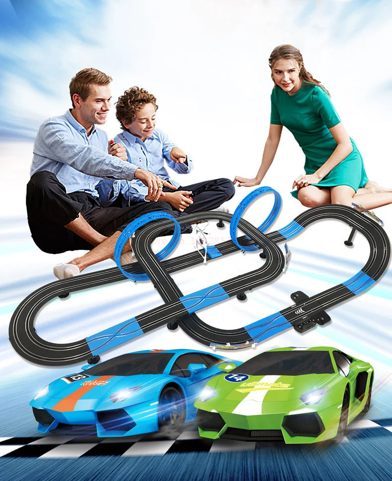 Electric Railway Track Set Double Remote Control Car Racing Track Autorama Circuit Toy For Children Gift