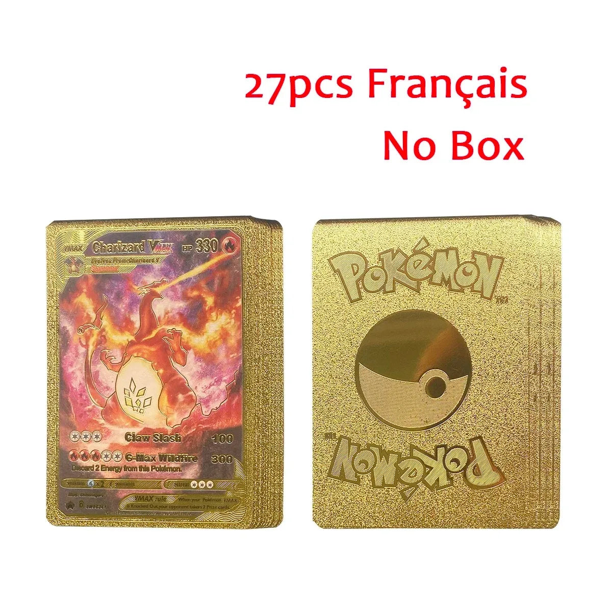 10-55Pcs Pokemon Gold Foil Cards Golden Letters English Spanish French German Game Card Metalicas Charizard Vmax Gx Series