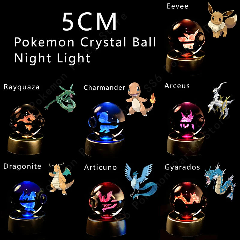 Pokemon Crystal Ball 3D Pikachu Gengar Mewtwo Night Light Lamp