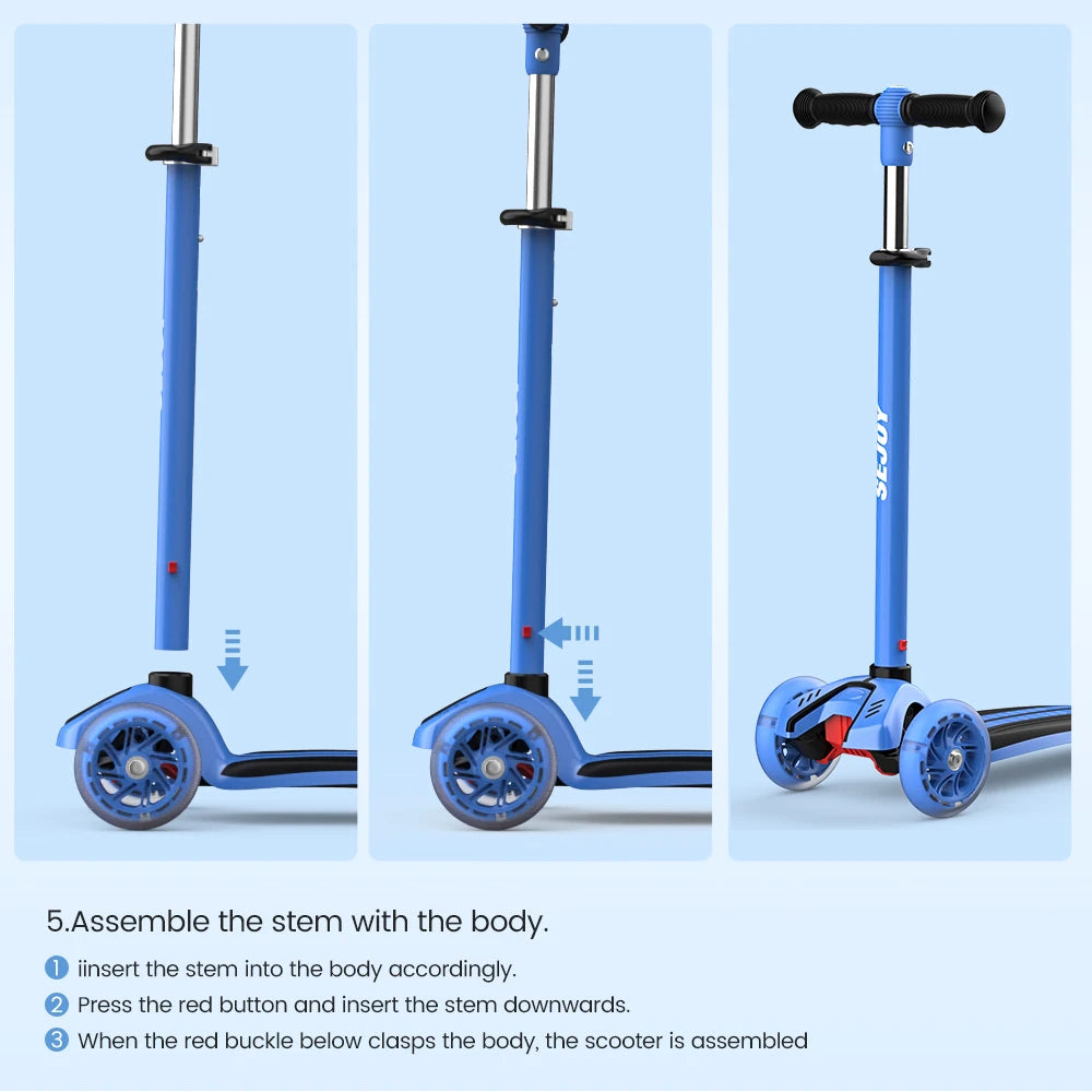 Sejoy Baby Scooter with LED Wheels Adjustable Height, Foldable Design & Dual Modes 2-8 Years