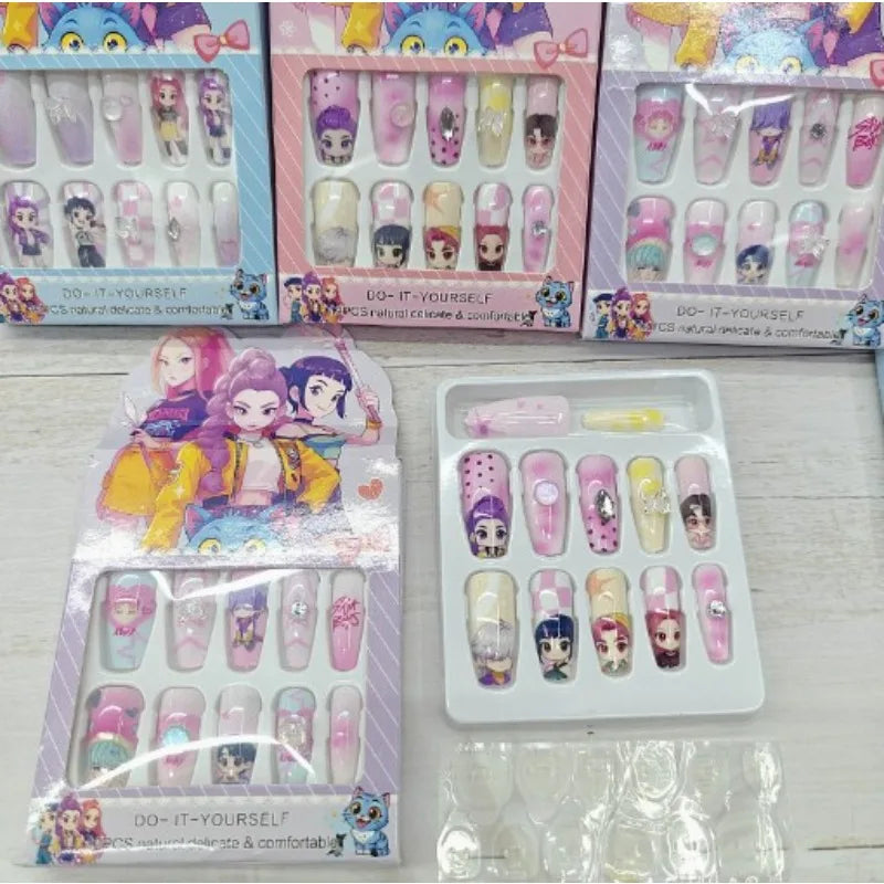 New Hot Kpop Demon Hunter Girl Group Boutique Children's Girls Exquisite Wearable Nail Stickers Toy
