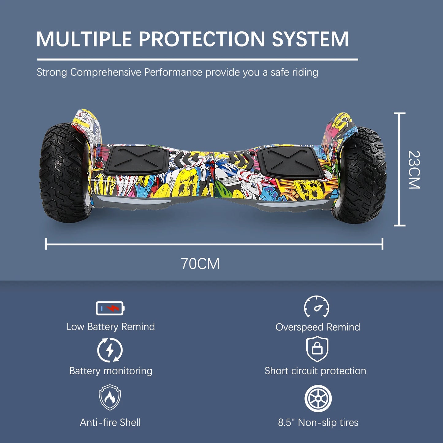 RCB 8.5" All Terrain Hoverboard with Hoverkart, Self Balancing Electric Scooter with LED and Speaker