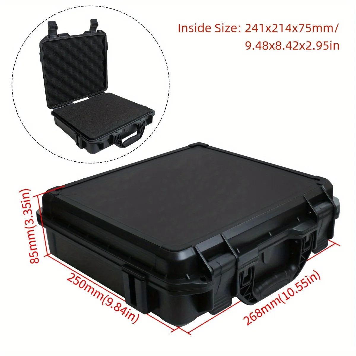 1pc Universal Portable Plastic Tool Box With Foam Insert Waterproof & Shockproof Hard Carrying Case With Pre-cut Sponge