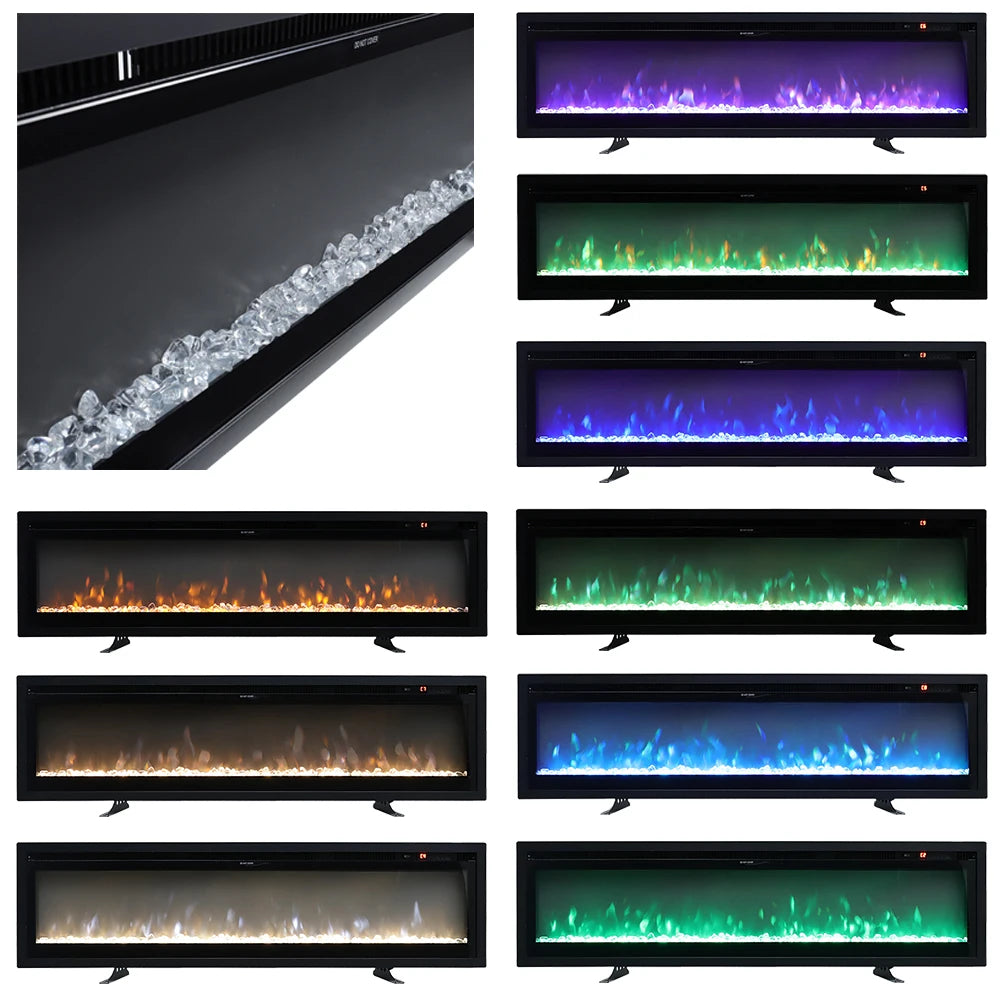 50 Inch Fireplaces LED Recessed Wall Mounted Freestanding Electric Fireplace 9 Flame Colors with Remote Control