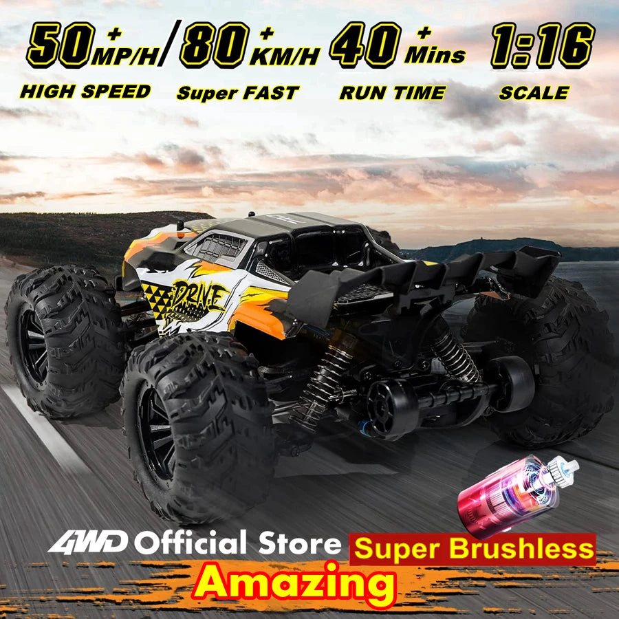 4WD 1:16 80KM/H Super Brushless 50KM/H Brushed RC Car 4x4 Off Road High Speed Drift Racing Truck Toy Kids Adults