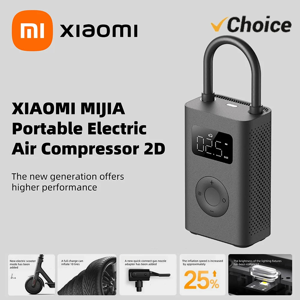 New Xiaomi Mijia Inflatable Air Compressor 2D 2000mAh Portable Inflator Air Pump For Bicycle, Car, Motorcycle