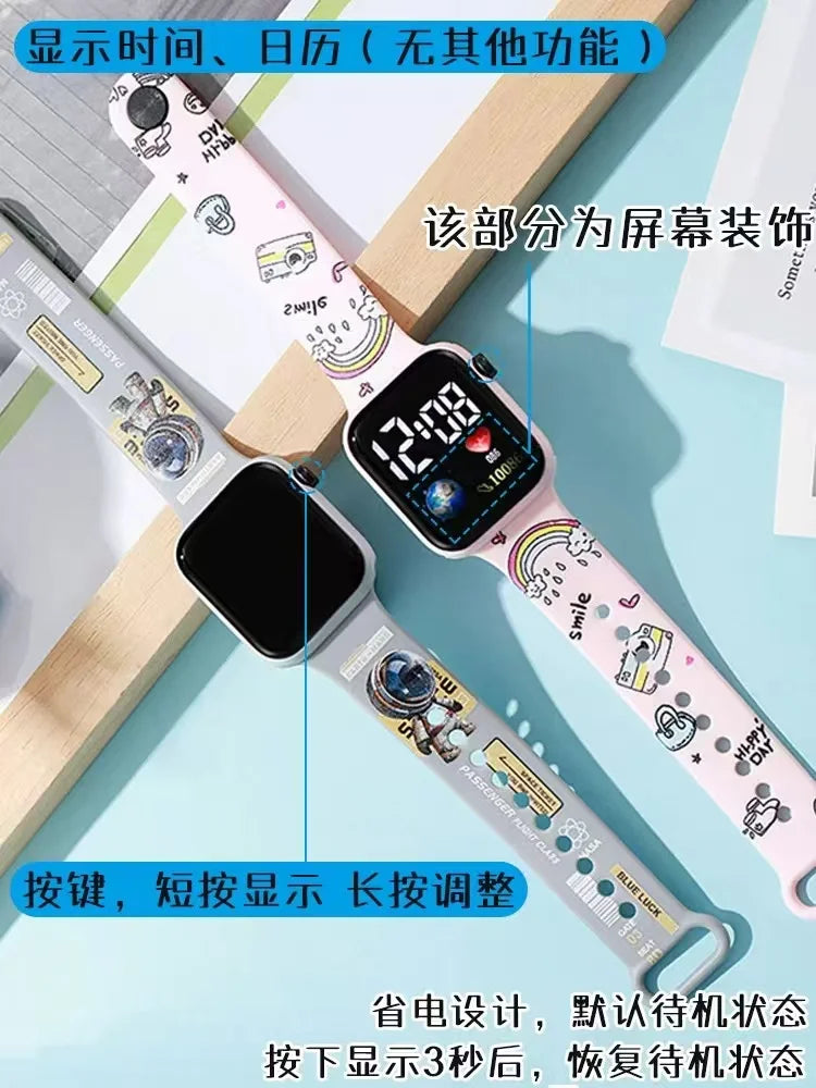 New Cartoon Color Printed Student LED Electronic Watch Fashionable