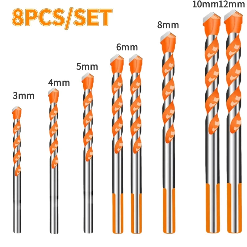 16PCS Tungsten Carbide Masonry Drill Bit Set for Metal Steel Porcelain Ceramic Tile Concrete Brick Wood 3-12mm Drilling Tools