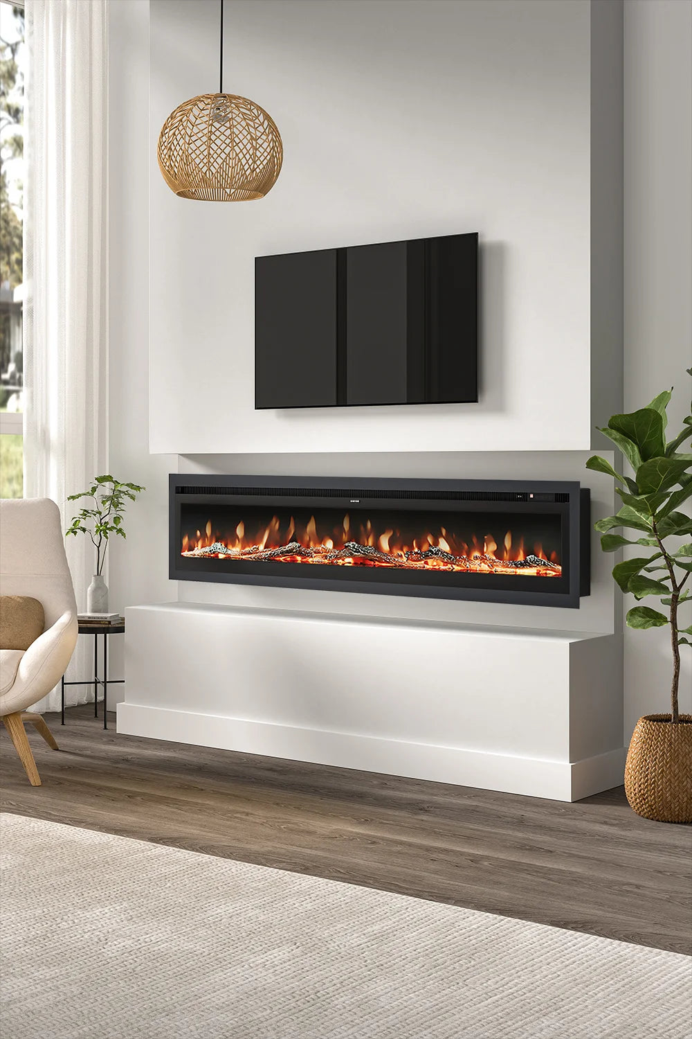 70/80 Inch Electric Fireplace with Remote 12 Flame Colours 1800W Home Decoration