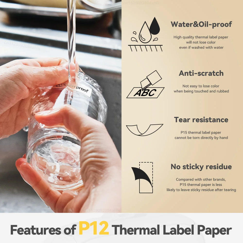 Portable Mini Printer Thermal Printer Adhesive Sticker Labelling Machine P12
