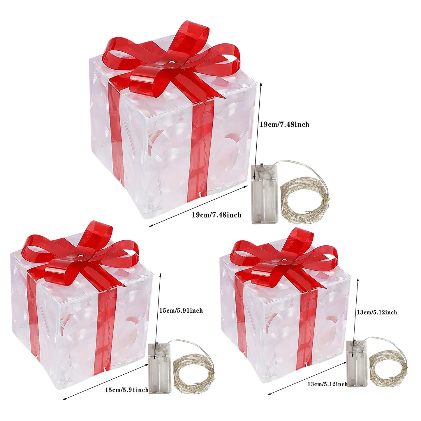 Christmas Glowing Gifts Box Decoration Ornament With Bow Lighting Box Outdoor Light Lighting Xmas New Year
