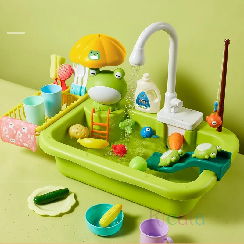 Kids Kitchen Sink Toys Electric Dishwasher Playing Toy With Running Water Pretend Play