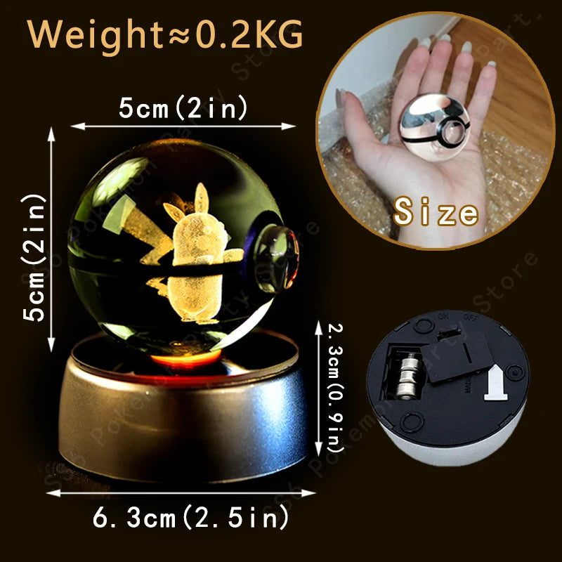 Pokemon Crystal Ball 3D Pikachu Gengar Mewtwo Night Light Lamp