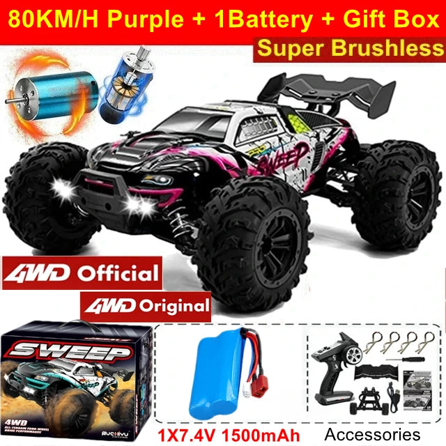 4WD 1:16 80KM/H Super Brushless 50KM/H Brushed RC Car 4x4 Off Road High Speed Drift Racing Truck Toy Kids Adults