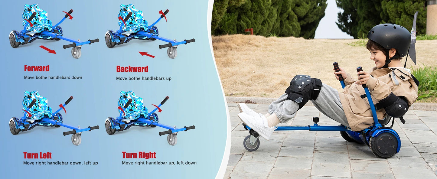 RCB 6.5-Inch Hoverboard with Go-Kart, Non-Slip Tire, LED Lights, Built-in Safety System, Electric Hoverboard for Kids & Adults