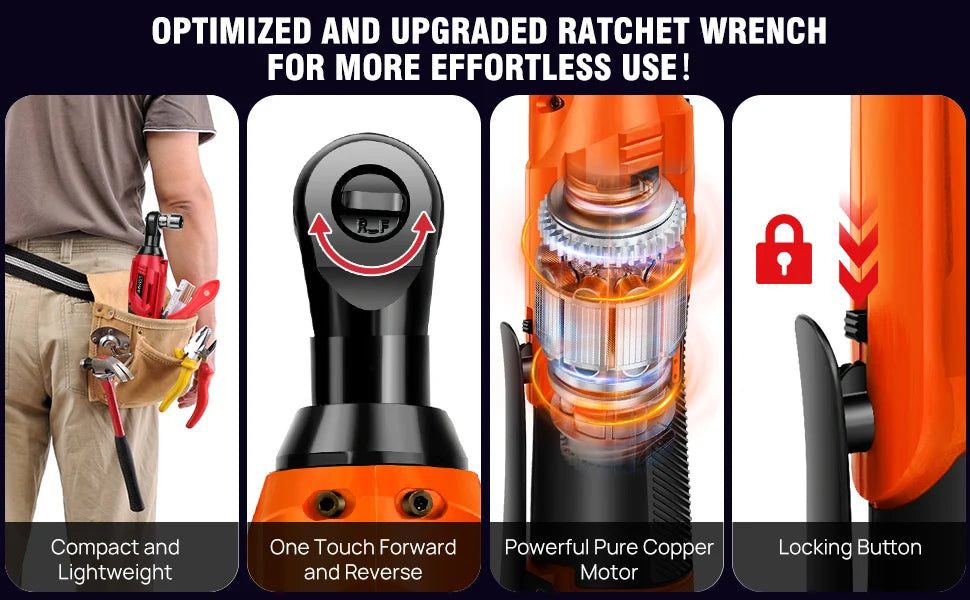 3/8’ 12 V Extended Cordless Ratchet for Car Repair, DIY Work, Automotive