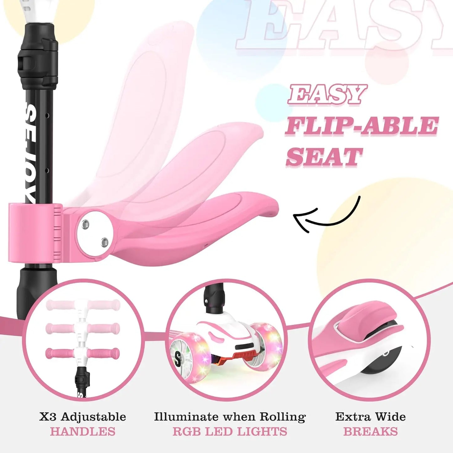 Sejoy Baby Scooter with LED Wheels Adjustable Height, Foldable Design & Dual Modes 2-8 Years