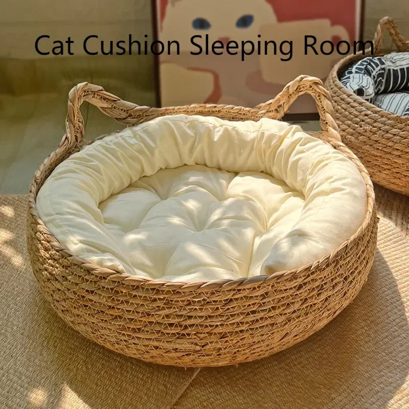 Purely natural woven cat bed, universal washable , pet supplies accessory, Suitable for all seasons
