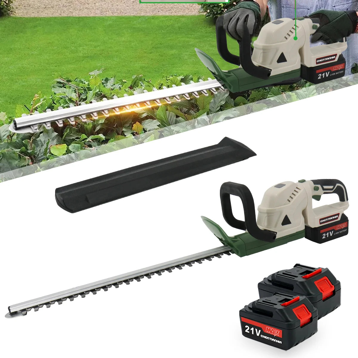 Brushless Cordless Electric Hedge Trimmer Garden Cutter with 2 Batteries