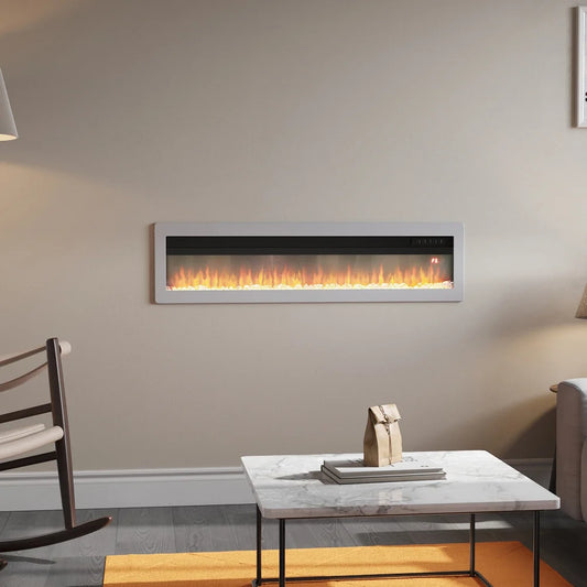 LED Electric Wall Fireplace 9 Flame Colours with Freestanding Leg, White 50inch