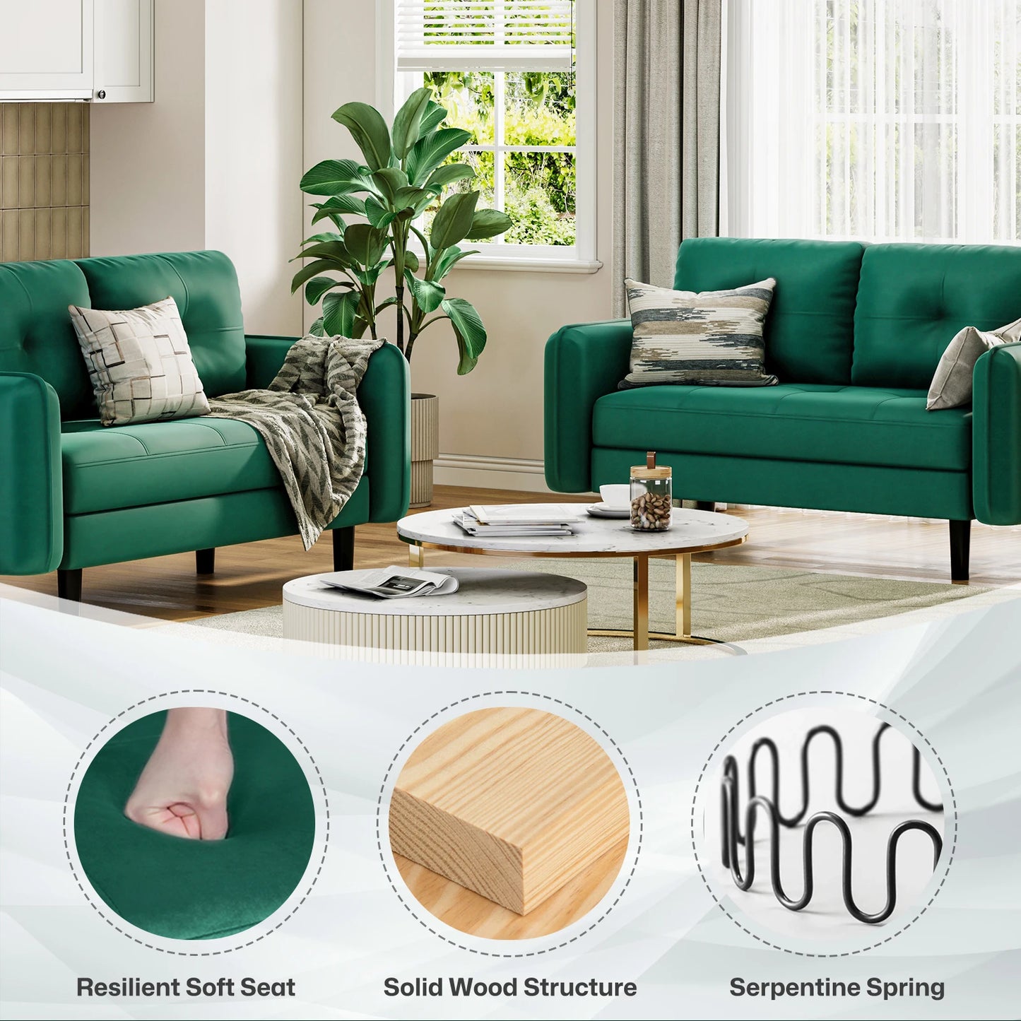 2 Seater Sofa, Modern Velvet Sofa Couch with Thicken Cushions for Living Room, Bedroom, Apartment,