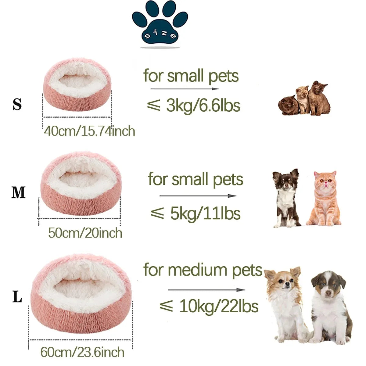 2 in 1 Soft Plush Pet Bed 50CM with Cover Round Pet Puppy Mattress for Small Dogs Cats