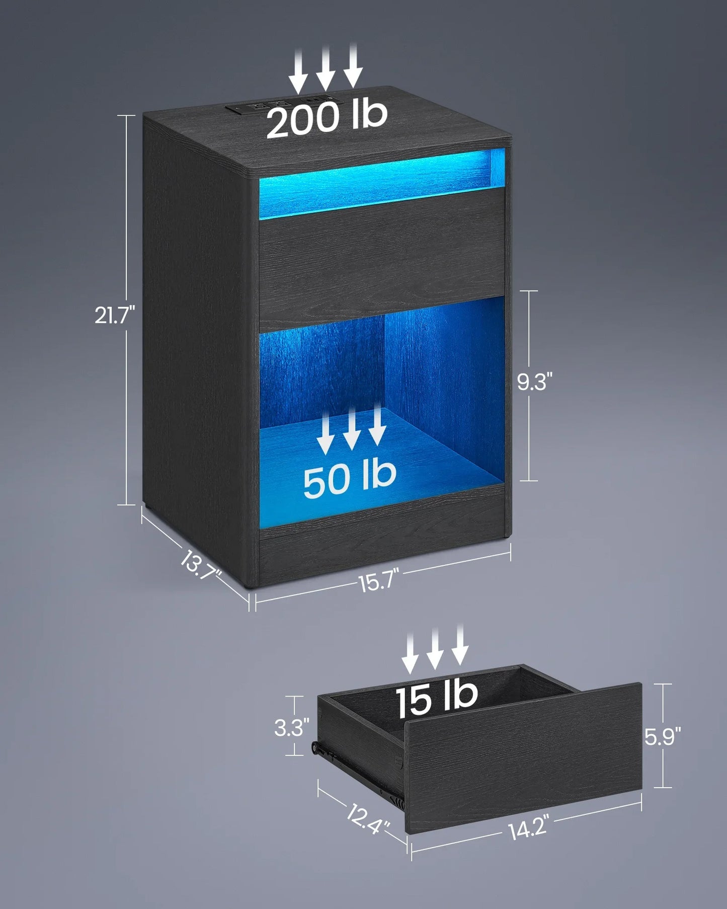 Table De Chevet Inteligente Smart Beside Table Usb Led Black Nightstand With Charging Station