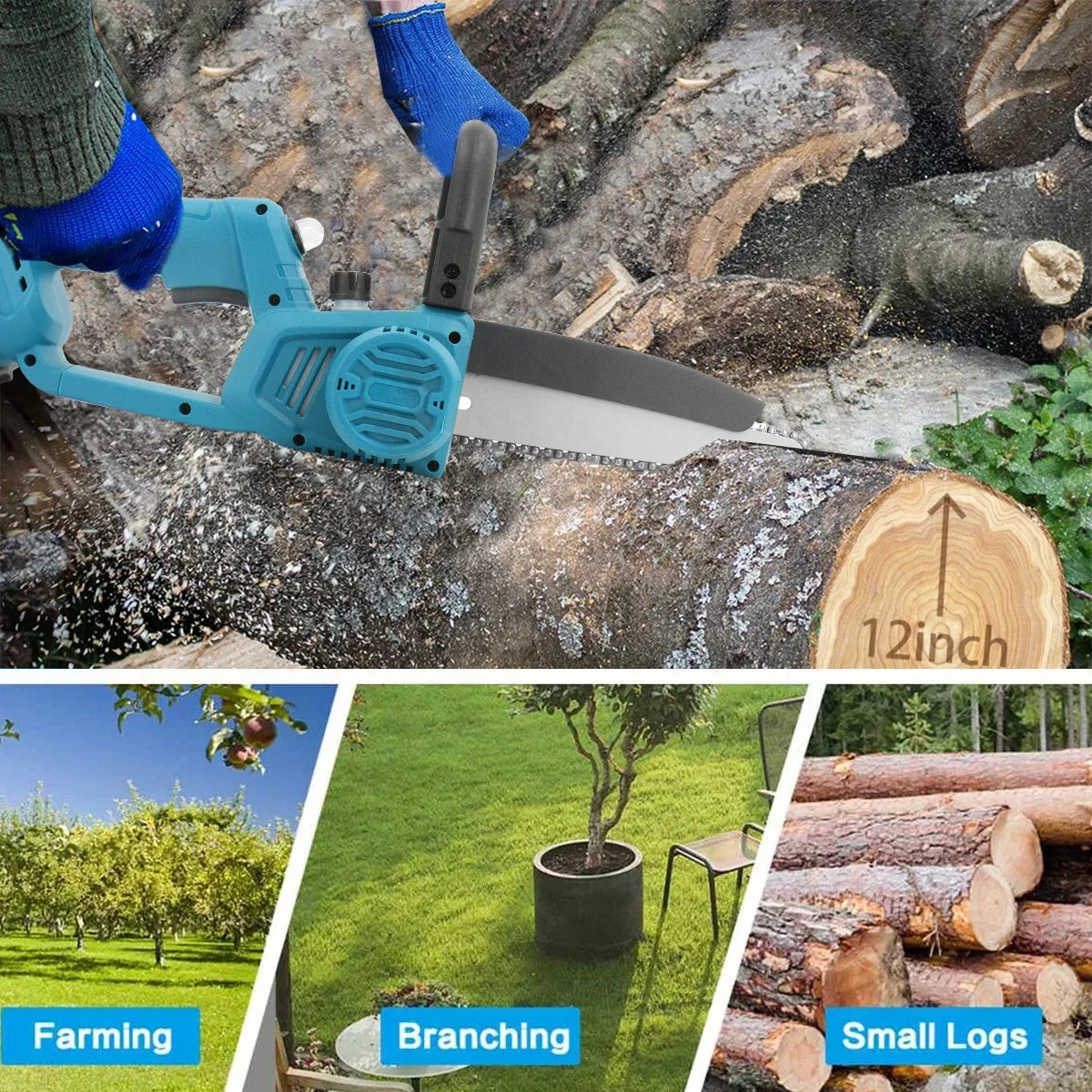 10inch 4000W Mini Cordless Chainsaw Electric One-Hand Wood Cutter 2 Batteries for Trimming