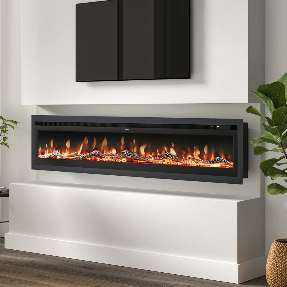 70/80 Inch Electric Fireplace with Remote 12 Flame Colours 1800W Home Decoration