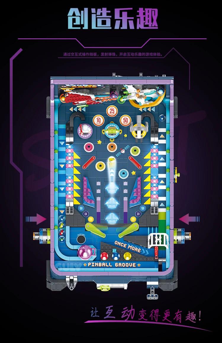 60526 MOC Idea Game Machine Pinball Table Building Blocks Bricks Assembling DIY Toys for Christmas Gift Set