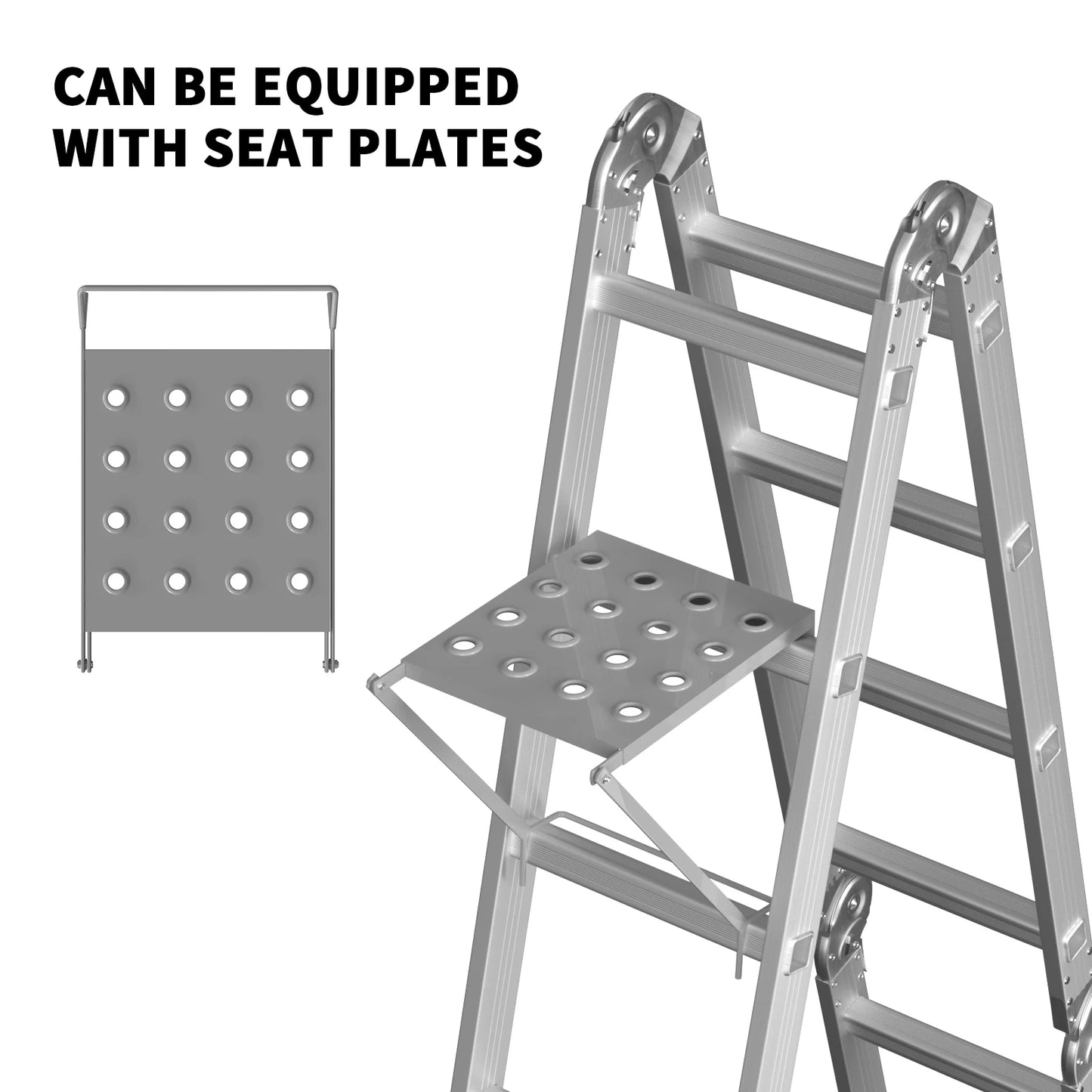 Multi-Purpose 4.7m/15.4ft Folding Ladder Aluminium Extension with Safety Platform, 16 Steps Heavy Duty 14 IN 1 Combination