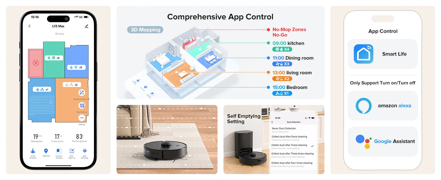 Lubluelu L15 Max Robot Vacuum Mop Combo 5500Pa Auto-Charging 3 In 1 Robot Vacuum Cleaner