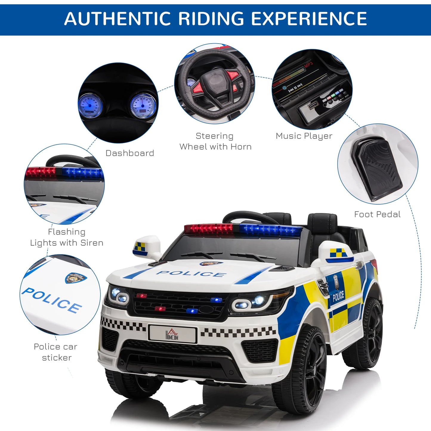 12V Range Rover Police Car Kid Electric Ride On w Remote Siren Bluetooth 3-6 Years