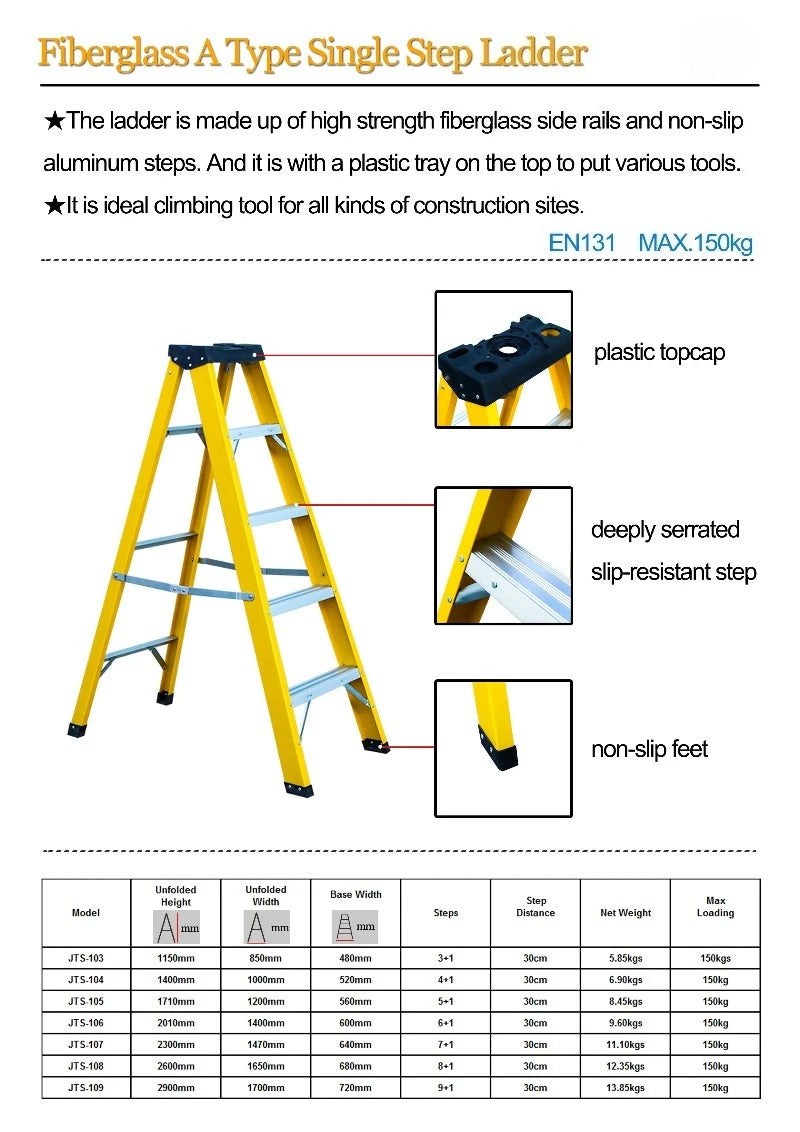 En131 ANSI 3-9 Steps Industrial Platform A Type Adjustable Extension Fiberglass Frp Step Ladder