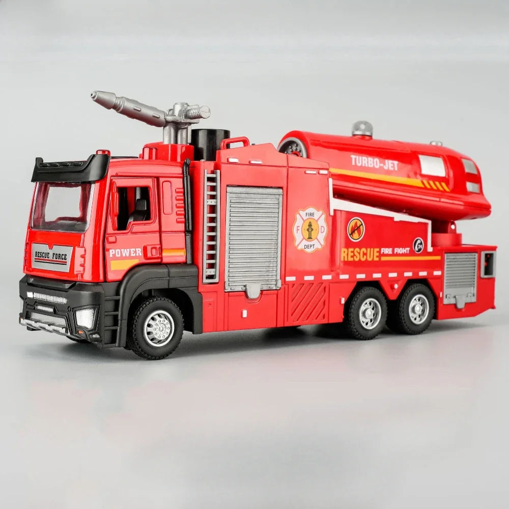 1:32 Scale Water Spray Fire Truck Model Ladder Trucks Toy Car Sound Light Christmas Gift