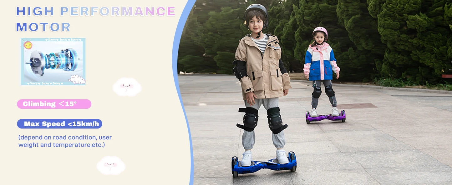 RCB Hoverboards for kids, 6.5 Inch Two-Wheel Self Balancing Electric Scooter with Bluetooth Speaker, LED Lights, Great Gift
