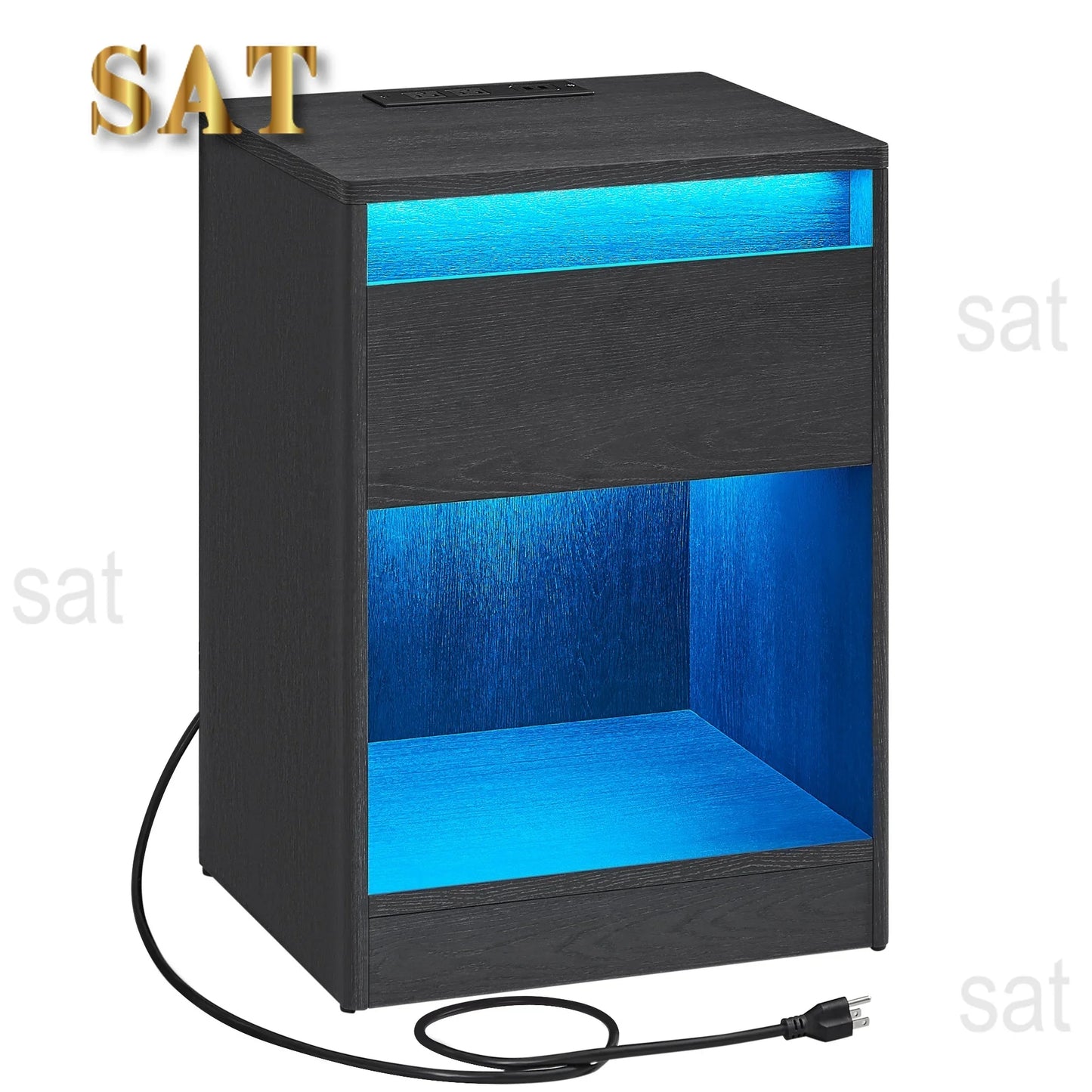 Table De Chevet Inteligente Smart Beside Table Usb Led Black Nightstand With Charging Station