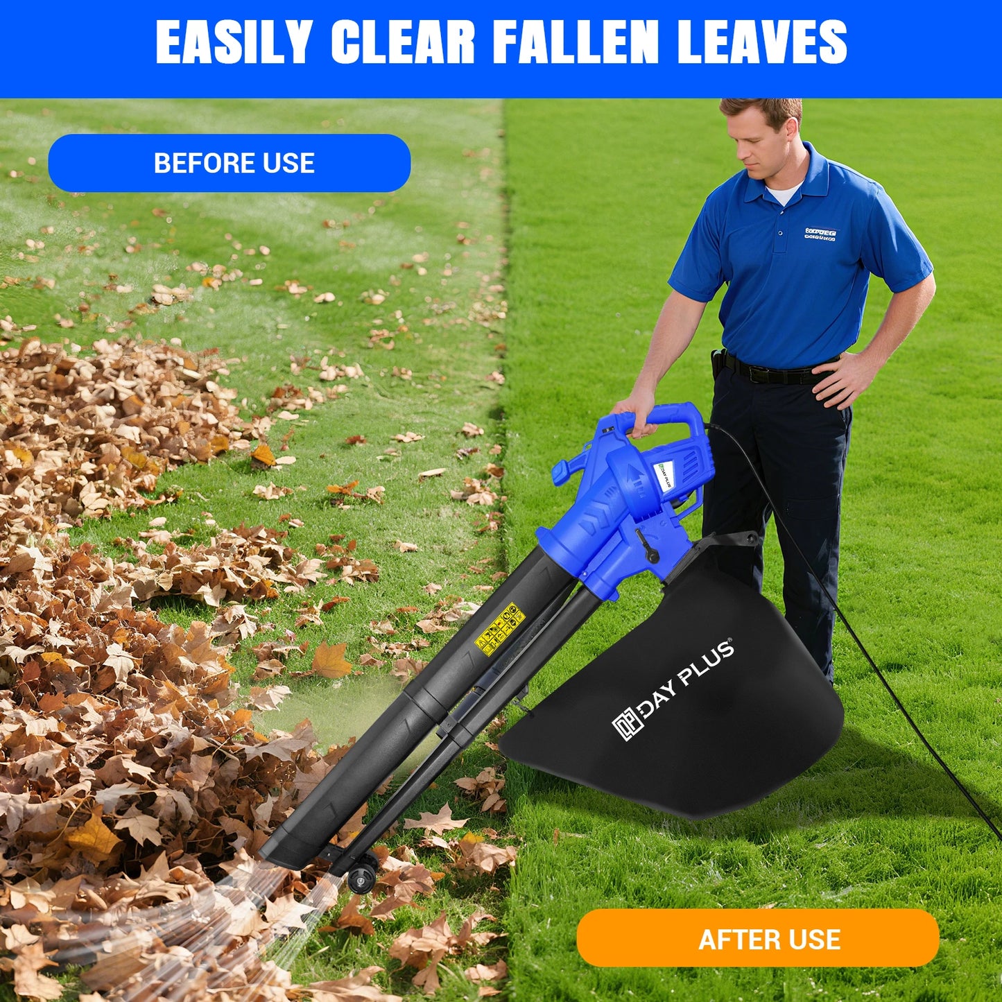 Leaf Blower 3500W 3-in-1 - Blows, Vacuums and Mulches Leaves Grass with Variable Blow Speed 35L Bag and 10m Cable
