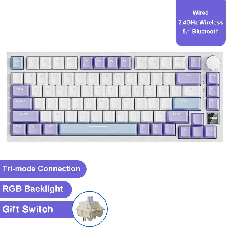 Pro Gaming Mechanical Keyboard Bluetooth 5.1/Wireless/C-Wired Customised Keyboard with Knob Hot Swapping Gasket