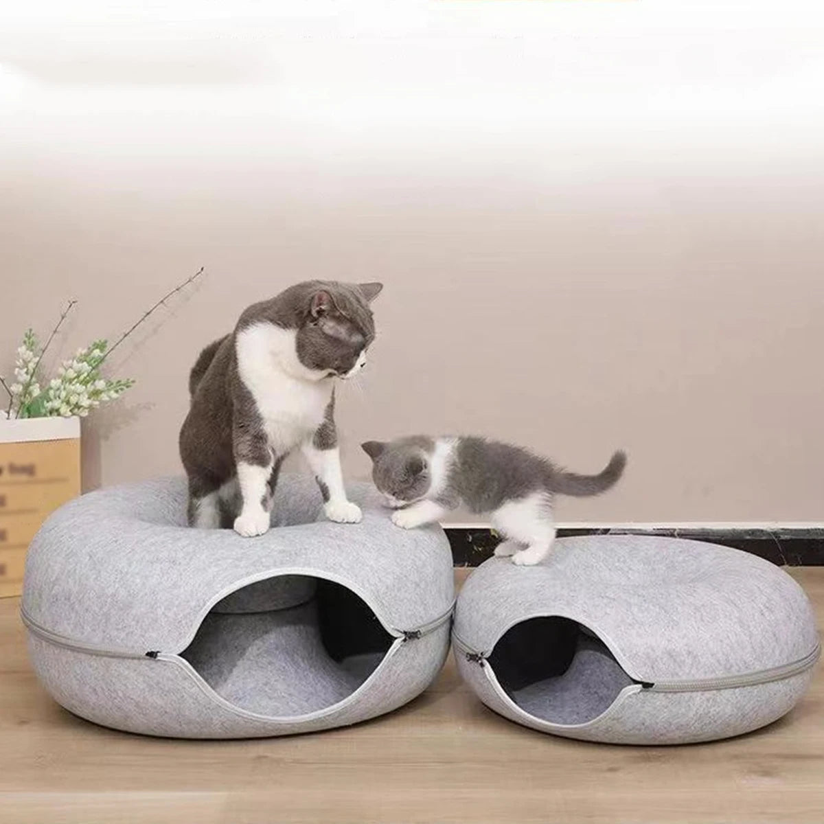 Interactive Round Small Cat Tunnel Nest Felt Kittens Bed House Scratcher