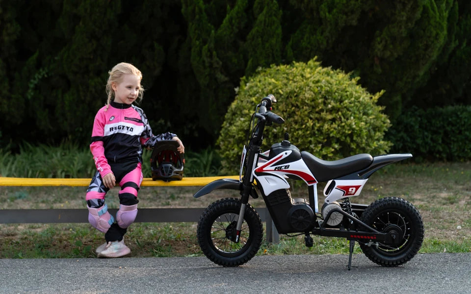 RCB Electric Motorcycle Kids, 36V 350W R9X PRO- Up 25KM/H &16KM Long-Range, 3-Speed