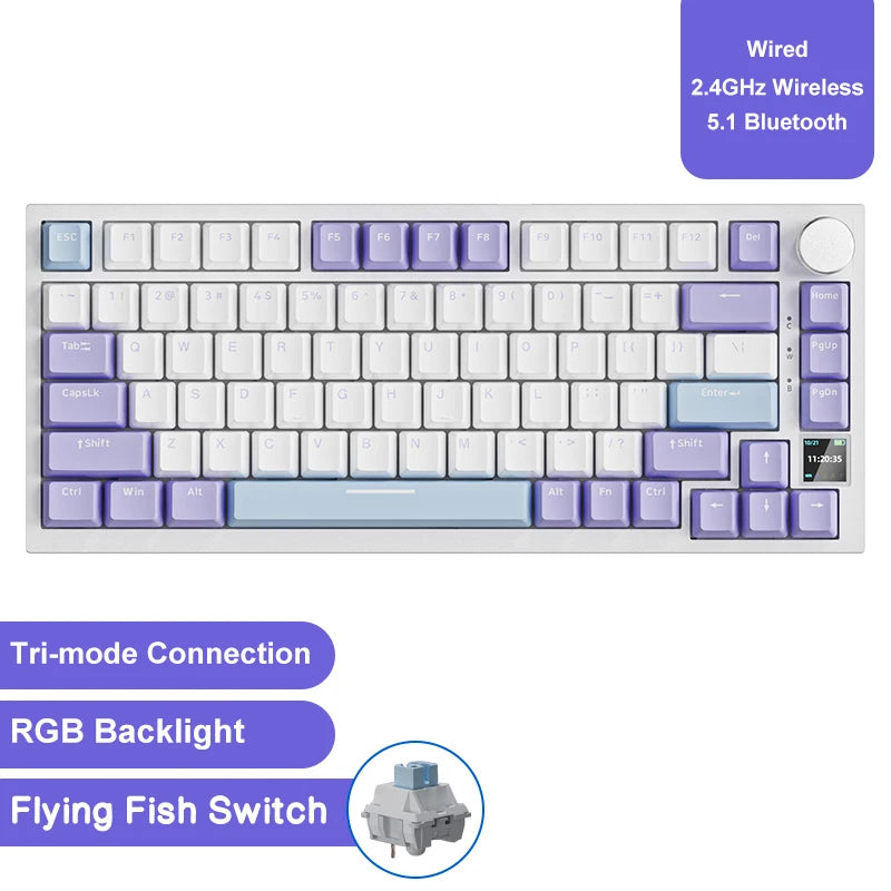 Pro Gaming Mechanical Keyboard Bluetooth 5.1/Wireless/C-Wired Customised Keyboard with Knob Hot Swapping Gasket